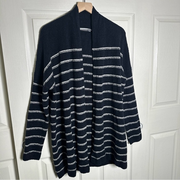Vince Boucle Womens Black White Striped Cardigan Open Front Medium Coastal *Flaw - Picture 11 of 13